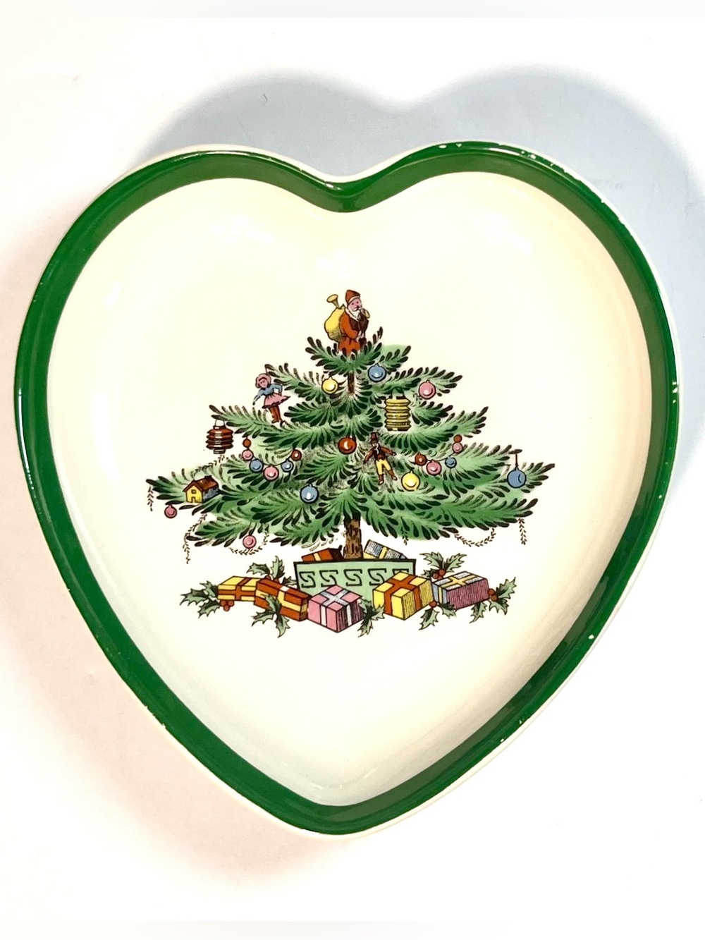 Vintage Spode Heart Shaped Dish Christmas Tree Trinket Jewelry Candy England